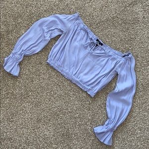 Periwinkle blue off the shoulder crop top